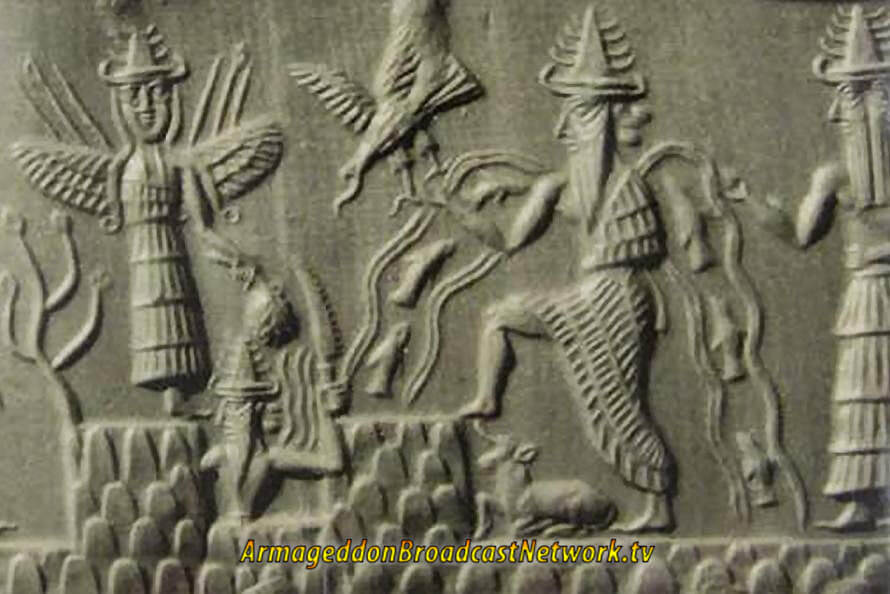 Ea / Enki and the human slave gold miners - Petroglyph