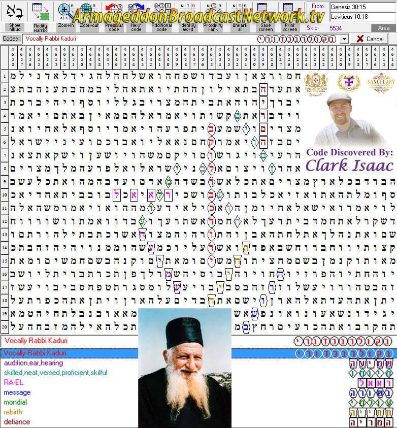 Vocally Rabbi Kaduri Torah Code by Apostolic Nuncio Clark Isaac - Terms Found: audition, ear, hearing | skilled, neat, versed, proficient, skilful | RA-EL | message